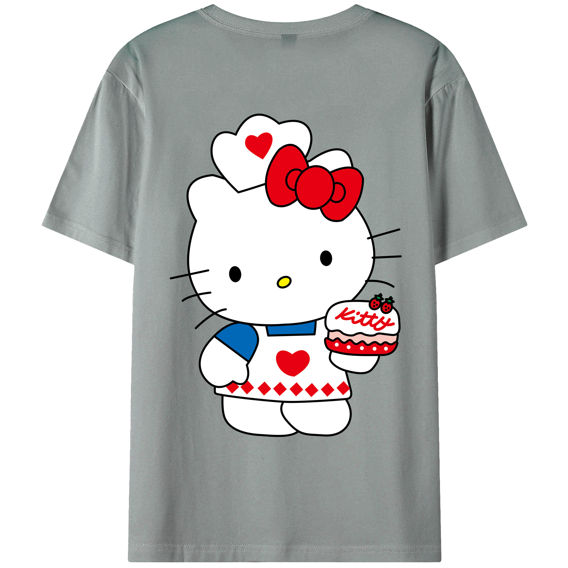 （画像用） Hello Kitty ハローキティ 綿100％ メンズ半袖Tシャツ（バックプリント） 通気性
